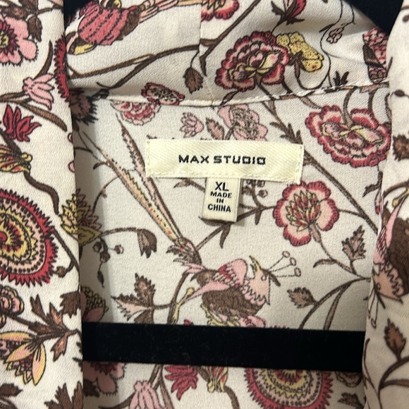 Max Studio Top Womens Size XL Floral Print Tie Neck Long Sleeve White Blouse - Picture 3 of 6